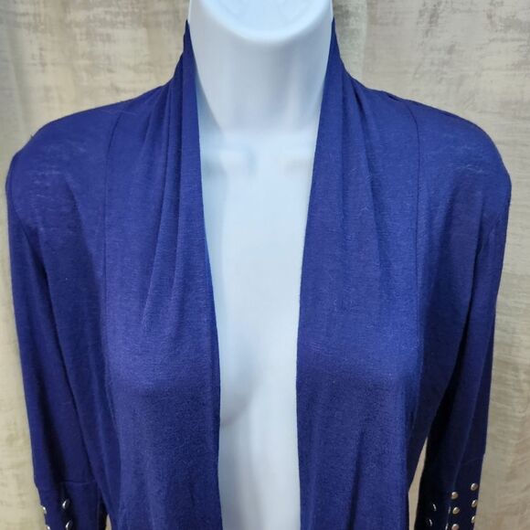💜Jason Maxwell Blue w/Silver Studded Cuff Cascading Front Cardigan Small - Picture 4 of 13